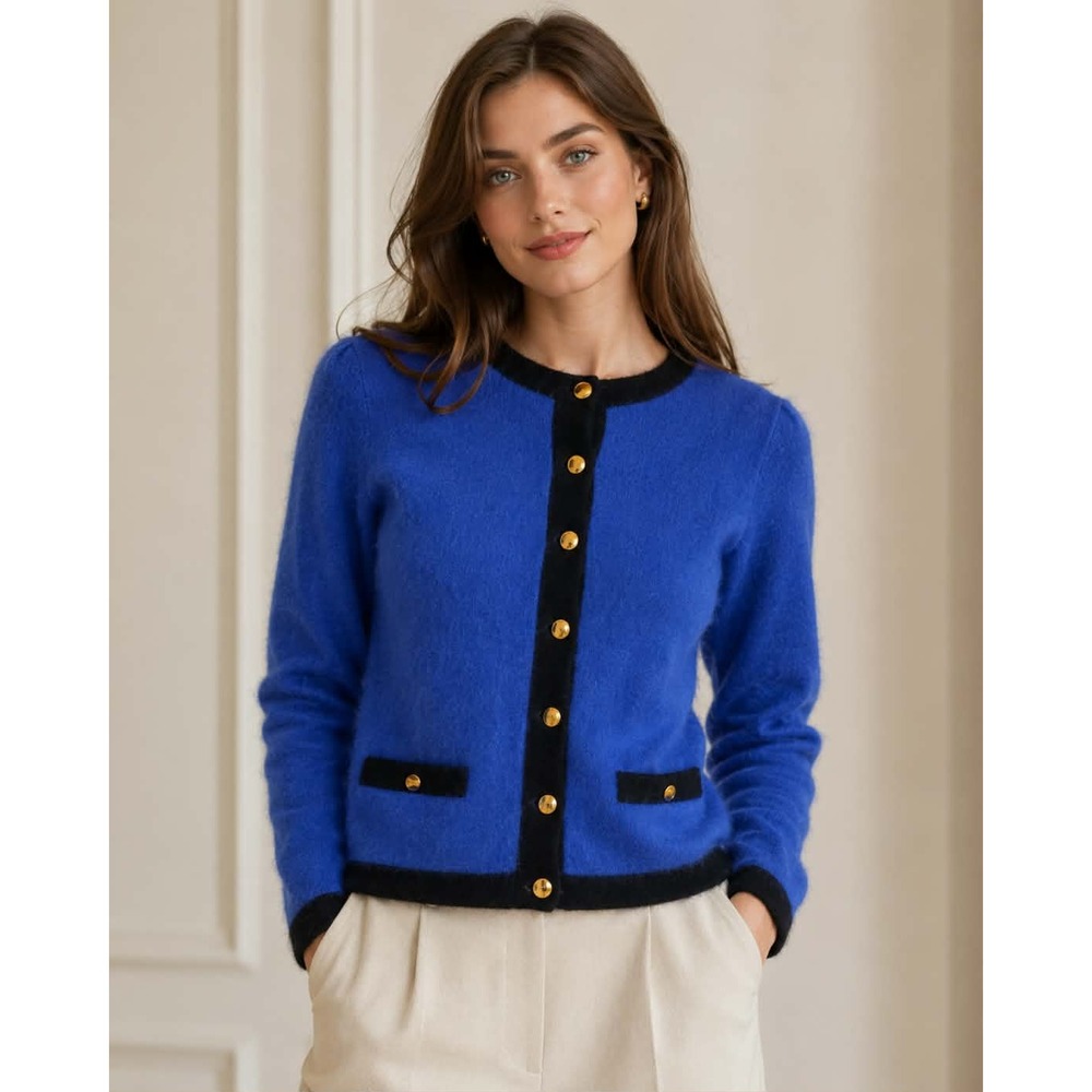 Hasting & Smith Vtg Old Money Career Cardigan Cobalt Blue Beaded Wool/Angora MP